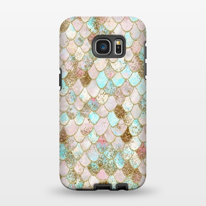 Galaxy S7 EDGE StrongFit Watercolor Wonky Gold Glitter Pastel Summer Mermaid Scales  by  Utart