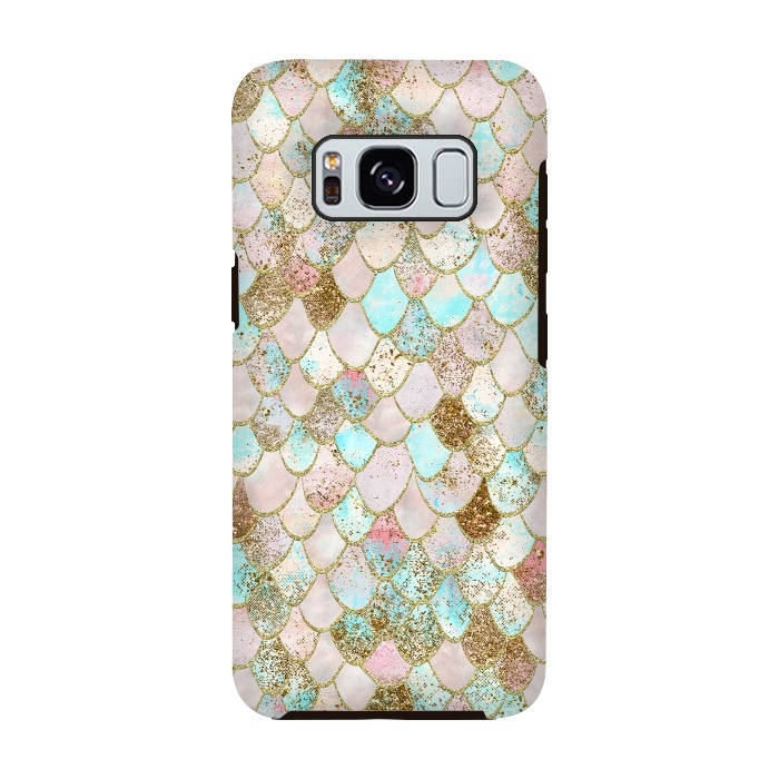 Galaxy S8 StrongFit Watercolor Wonky Gold Glitter Pastel Summer Mermaid Scales  by  Utart