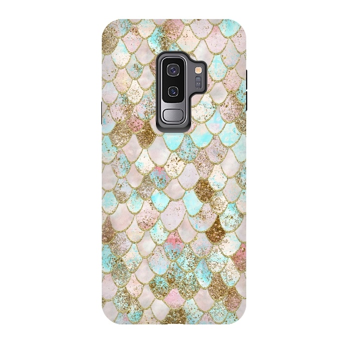 Galaxy S9 plus StrongFit Watercolor Wonky Gold Glitter Pastel Summer Mermaid Scales  by  Utart