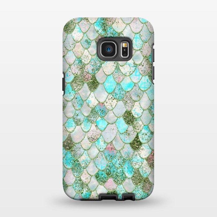 Galaxy S7 EDGE StrongFit Wonky Seafoam Watercolor Glitter Mermaid Scales by  Utart