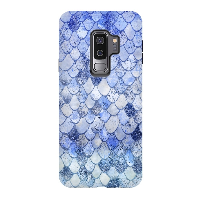 Galaxy S9 plus StrongFit Blue Summer Wonky Watercolor and Glitter Mermaid Scales by  Utart