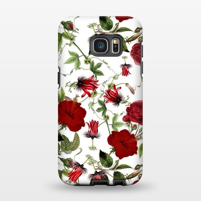 Galaxy S7 EDGE StrongFit Red Hibiscus and Passiflora Pattern on White by  Utart