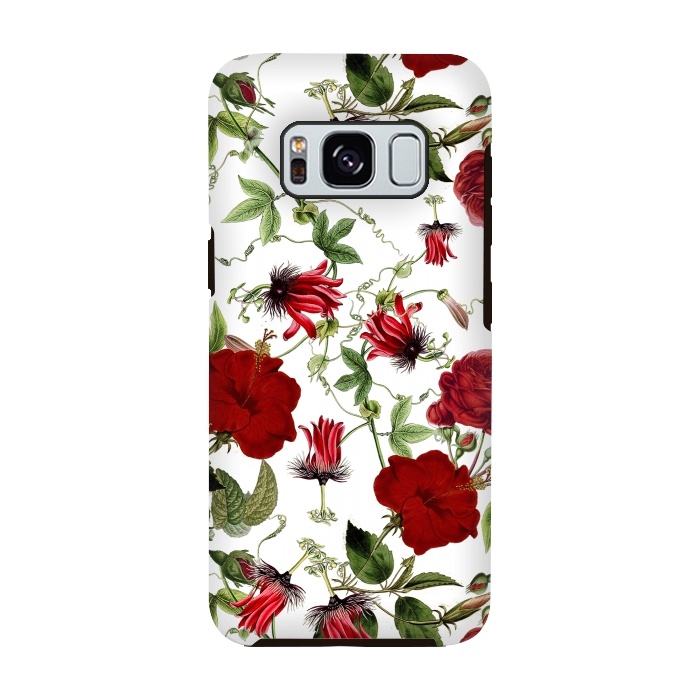 Galaxy S8 StrongFit Red Hibiscus and Passiflora Pattern on White by  Utart