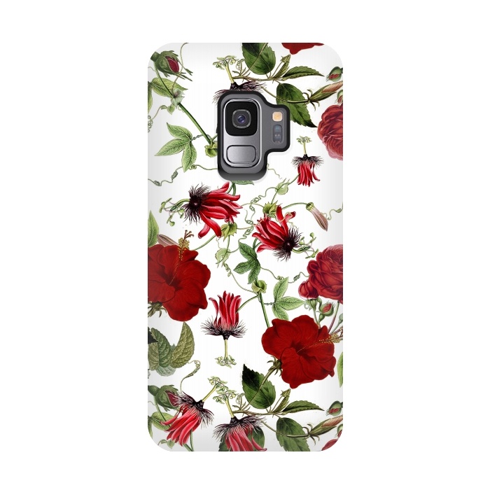 Galaxy S9 StrongFit Red Hibiscus and Passiflora Pattern on White by  Utart