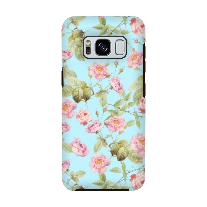Galaxy S8 StrongFit Pastel Teal and Pink Roses Pattern by  Utart