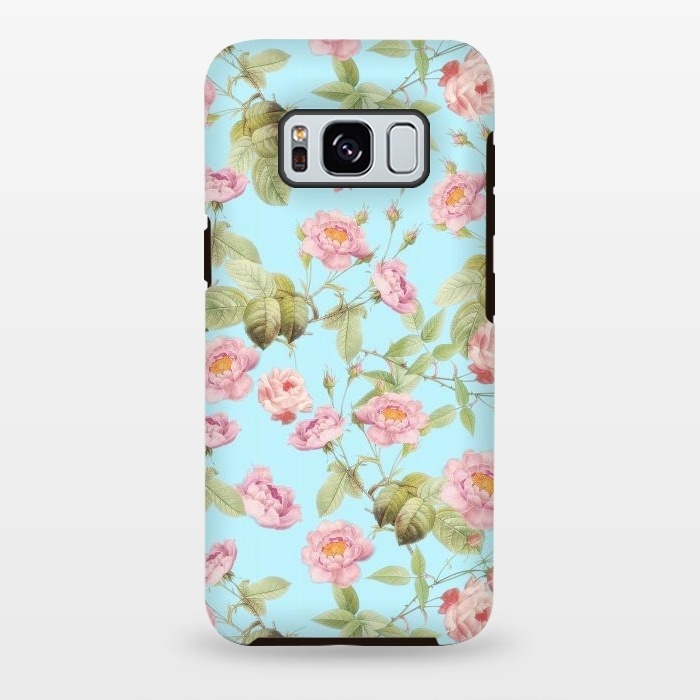 Galaxy S8 plus StrongFit Pastel Teal and Pink Roses Pattern by  Utart