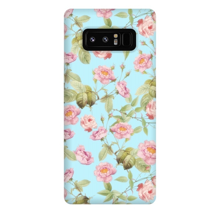 Galaxy Note 8 StrongFit Pastel Teal and Pink Roses Pattern by  Utart