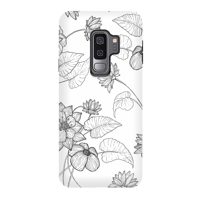 Galaxy S9 plus StrongFit Monochrome Sketchbook Floral by Becky Starsmore