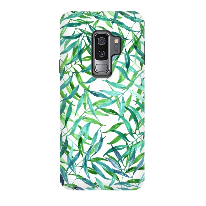 Galaxy S9 plus StrongFit Green Palm Leaf Print by Becky Starsmore