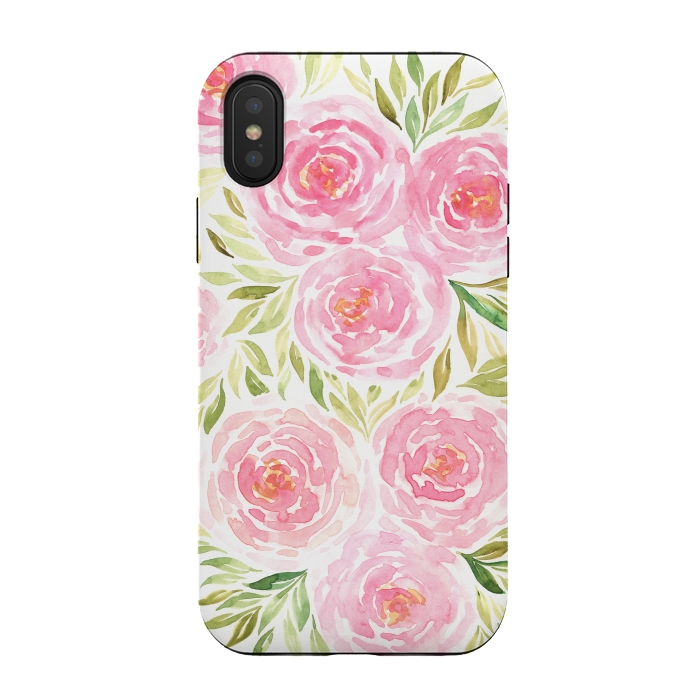iPhone Xs / X StrongFit Pastel Pink Peony Floral Print by Becky Starsmore