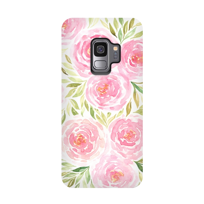 Galaxy S9 StrongFit Pastel Pink Peony Floral Print by Becky Starsmore