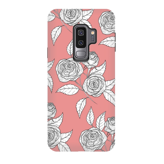 Galaxy S9 plus StrongFit Dusky Pink Vintage Rose Print by Becky Starsmore