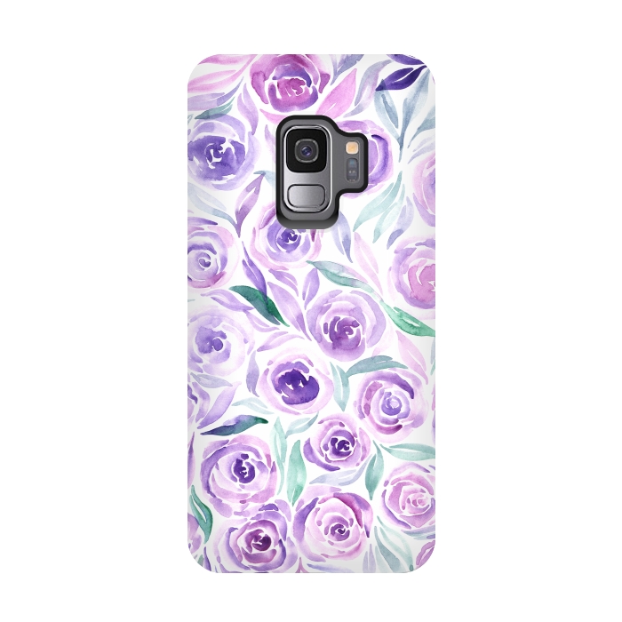 Galaxy S9 StrongFit Purple Rose Floral Print by Becky Starsmore