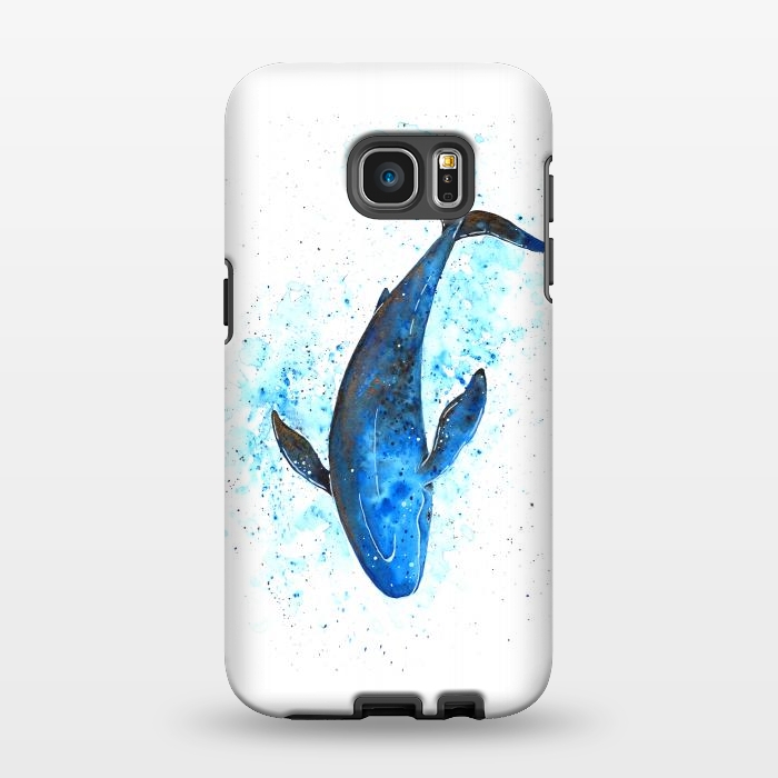Galaxy S7 EDGE StrongFit Watercolor Blue Whale Dive by Becky Starsmore