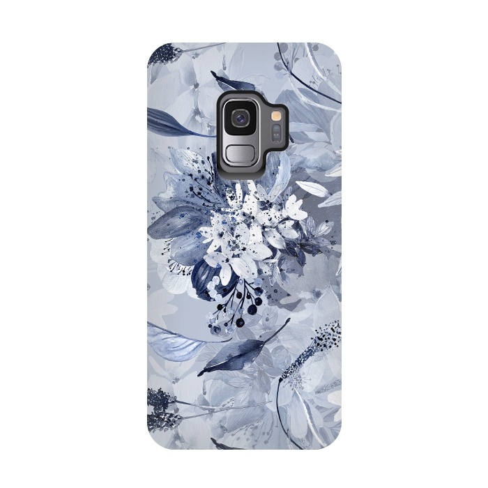 Galaxy S9 StrongFit Autumnal fresh gray and blue flower rose pattern by  Utart