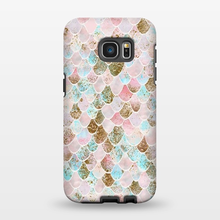 Galaxy S7 EDGE StrongFit Wonky Watercolor Pink and Blue Mermaid Scales  by  Utart