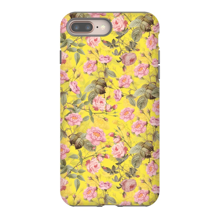 iPhone 7 plus StrongFit Pink English Roses on Yellow - Pattern by  Utart
