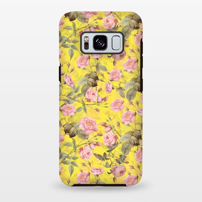 Galaxy S8 plus StrongFit Pink English Roses on Yellow - Pattern by  Utart