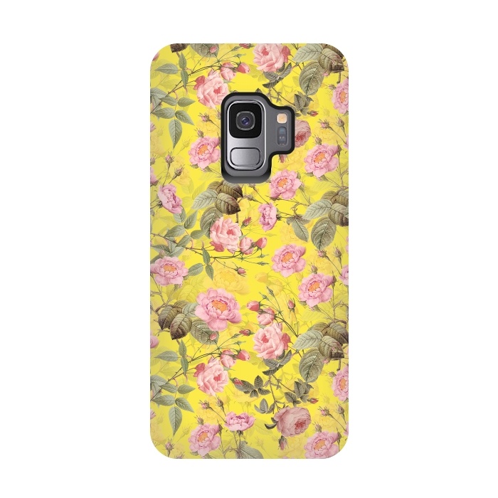 Galaxy S9 StrongFit Pink English Roses on Yellow - Pattern by  Utart