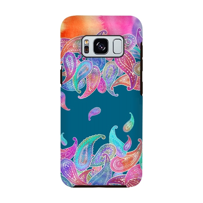 Galaxy S8 StrongFit Rainbow Paisley Rain on Blue by Micklyn Le Feuvre
