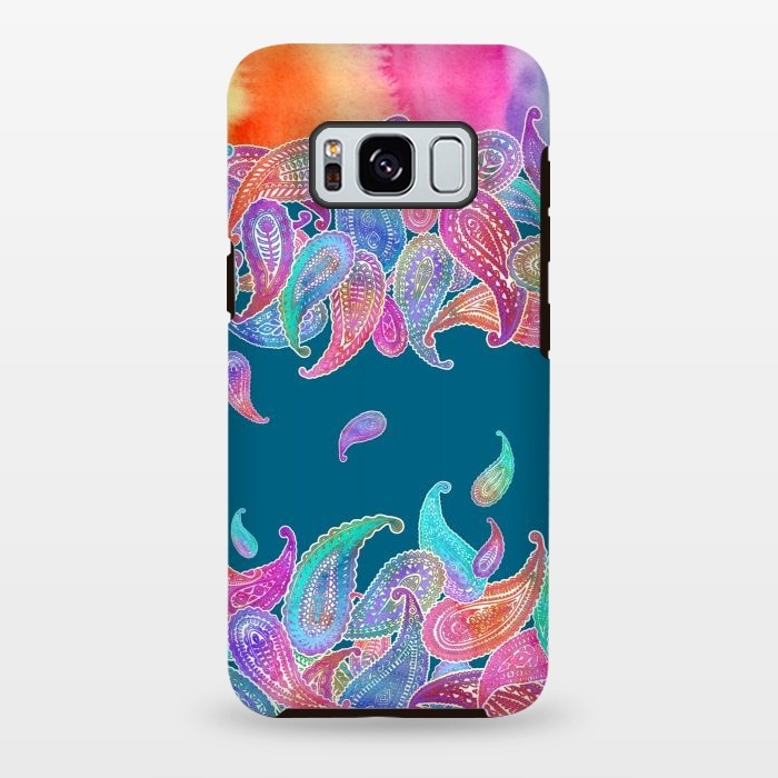 Galaxy S8 plus StrongFit Rainbow Paisley Rain on Blue by Micklyn Le Feuvre