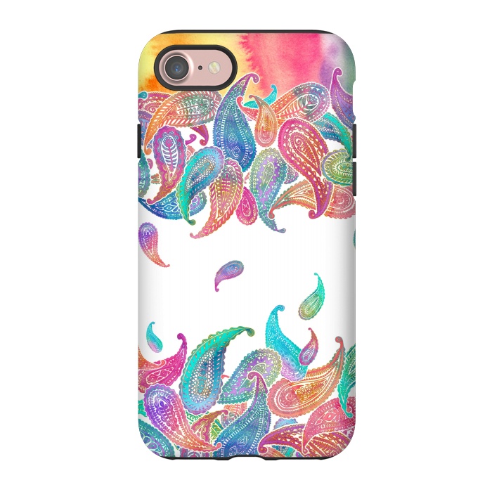 iPhone 7 StrongFit Rainbow Paisley Rain on White by Micklyn Le Feuvre