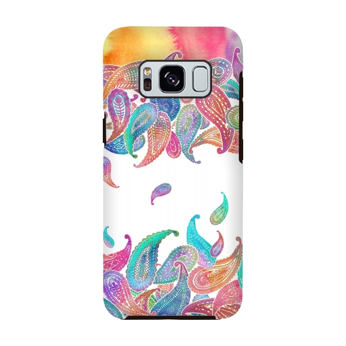 Galaxy S8 StrongFit Rainbow Paisley Rain on White by Micklyn Le Feuvre