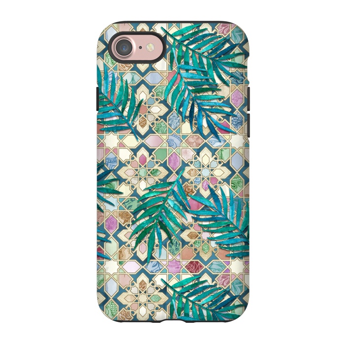 iPhone 7 StrongFit Muted Moroccan Mosaic Tiles with Palm Leaves by Micklyn Le Feuvre