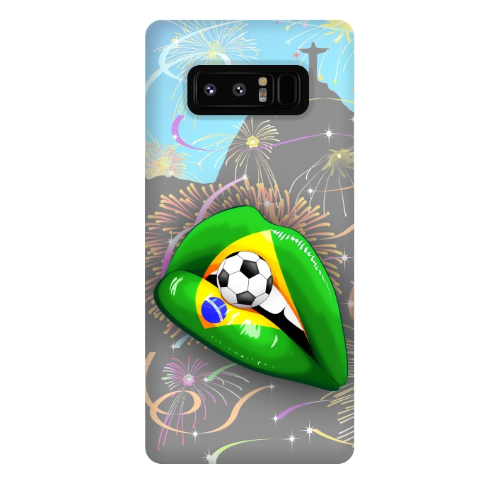 Galaxy Note 8 StrongFit  Brazil Flag Lipstick Soccer Supporters on Sensual Woman's Lips by BluedarkArt