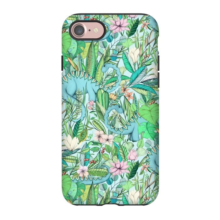 iPhone 7 StrongFit Summer Floral with Dinosaurs by Micklyn Le Feuvre