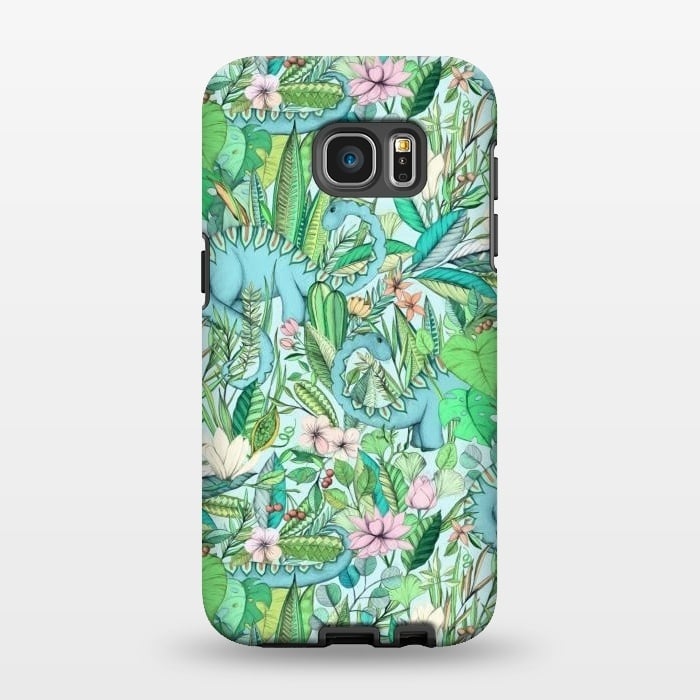Galaxy S7 EDGE StrongFit Summer Floral with Dinosaurs by Micklyn Le Feuvre