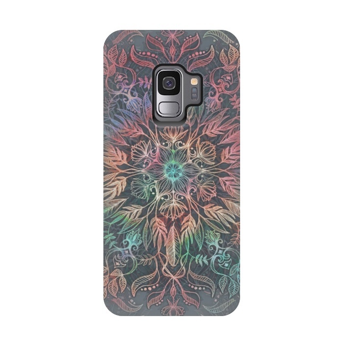 Galaxy S9 StrongFit Winter Sunset Mandala in Charcoal, Mint and Melon by Micklyn Le Feuvre