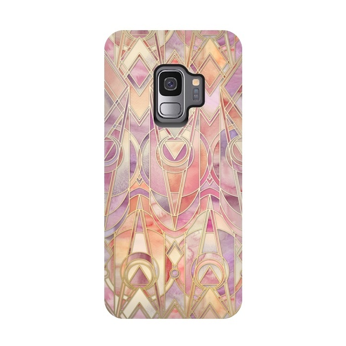 Galaxy S9 StrongFit Glowing Coral and Amethyst Art Deco Pattern by Micklyn Le Feuvre