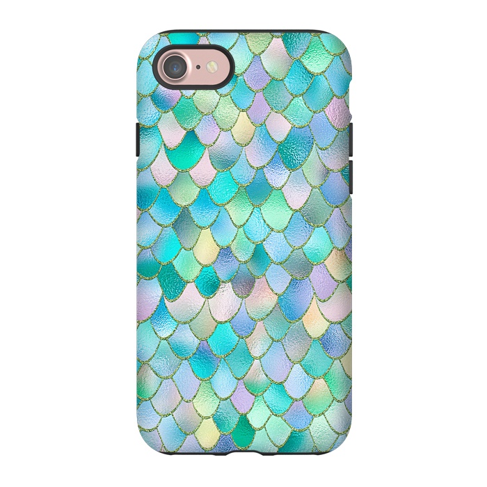 iPhone 7 StrongFit Teal and Green Wonky Metal Mermaid Scales by  Utart