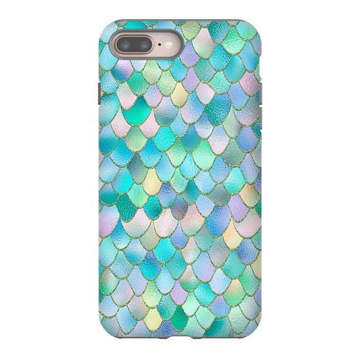 iPhone 7 plus StrongFit Teal and Green Wonky Metal Mermaid Scales by  Utart