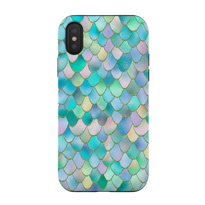 iPhone Xs / X StrongFit Teal and Green Wonky Metal Mermaid Scales by  Utart