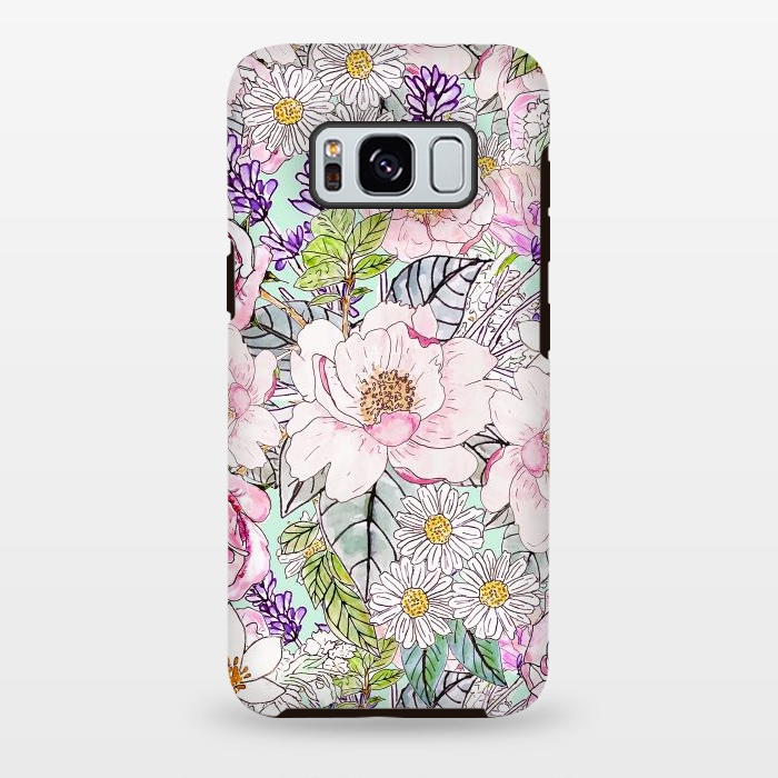 Galaxy S8 plus StrongFit Watercolor garden peonies floral hand paint  by InovArts