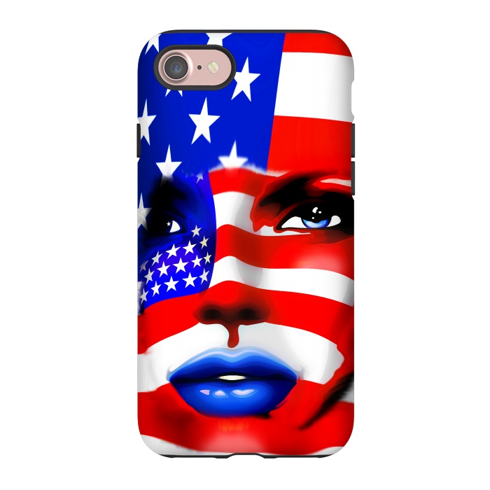 iPhone 7 StrongFit Usa Flag on Beatiful Girl's Face by BluedarkArt