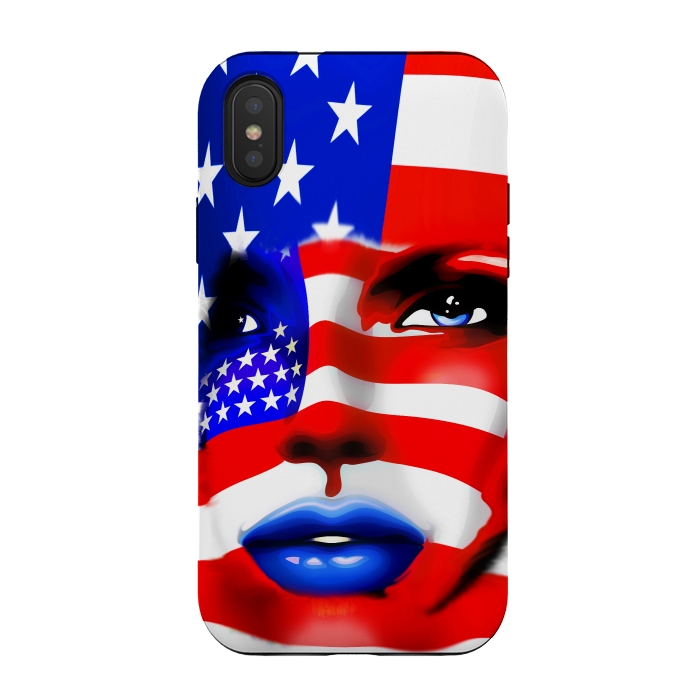 iPhone Xs / X StrongFit Usa Flag on Beatiful Girl's Face by BluedarkArt