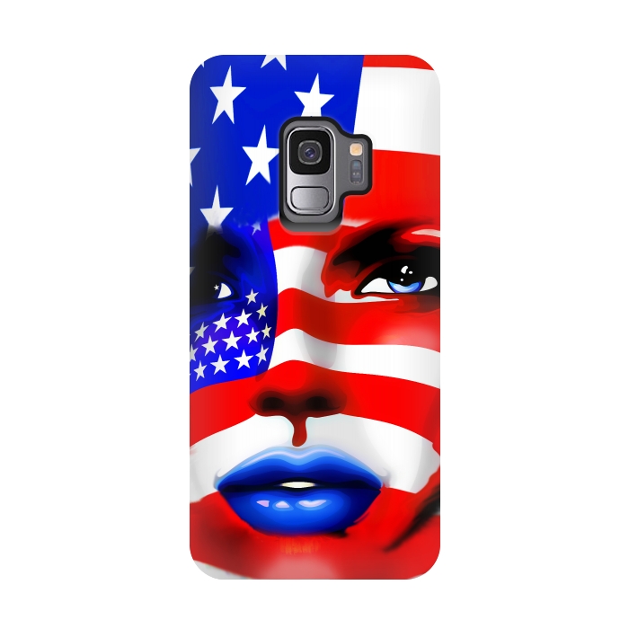 Galaxy S9 StrongFit Usa Flag on Beatiful Girl's Face by BluedarkArt