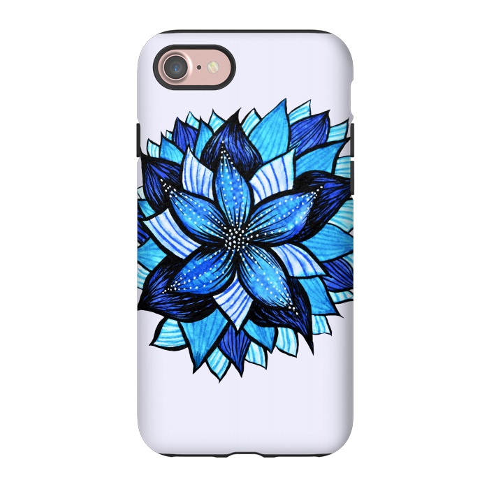 iPhone 7 StrongFit Beautiful Abstract Hand Drawn Zentangle Blue Flower by Boriana Giormova