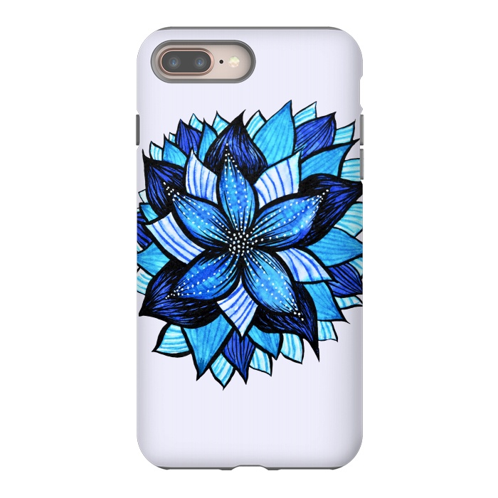 iPhone 7 plus StrongFit Beautiful Abstract Hand Drawn Zentangle Blue Flower by Boriana Giormova