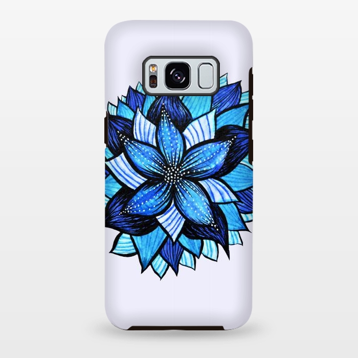 Galaxy S8 plus StrongFit Beautiful Abstract Hand Drawn Zentangle Blue Flower by Boriana Giormova
