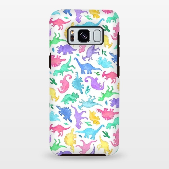 Galaxy S8 plus StrongFit Ditsy Dinos in Bright Pastels on White by Micklyn Le Feuvre