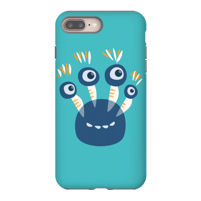 iPhone 7 plus StrongFit Cute Blue Cartoon Monster With Four Eyes by Boriana Giormova