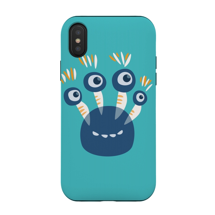iPhone Xs / X StrongFit Cute Blue Cartoon Monster With Four Eyes by Boriana Giormova