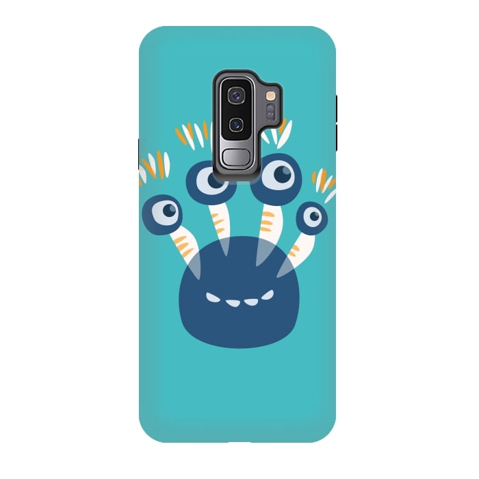 Galaxy S9 plus StrongFit Cute Blue Cartoon Monster With Four Eyes by Boriana Giormova