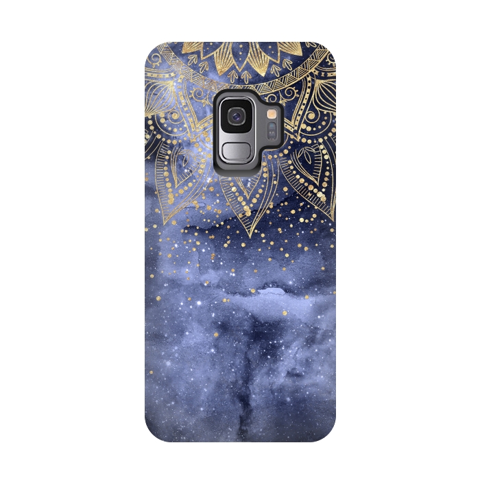 Galaxy S9 StrongFit whimsical gold mandala confetti design by InovArts