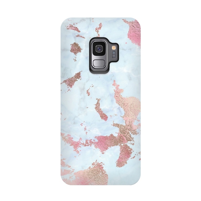 Galaxy S9 StrongFit Rose Gold Metal Foil on Light Blue Marble by  Utart