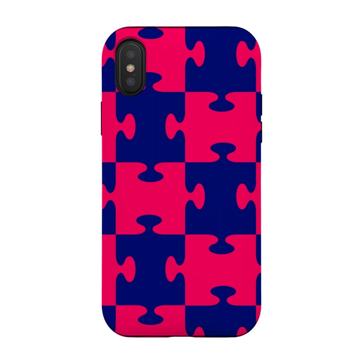 iPhone Xs / X StrongFit jigsaw blue pink by MALLIKA